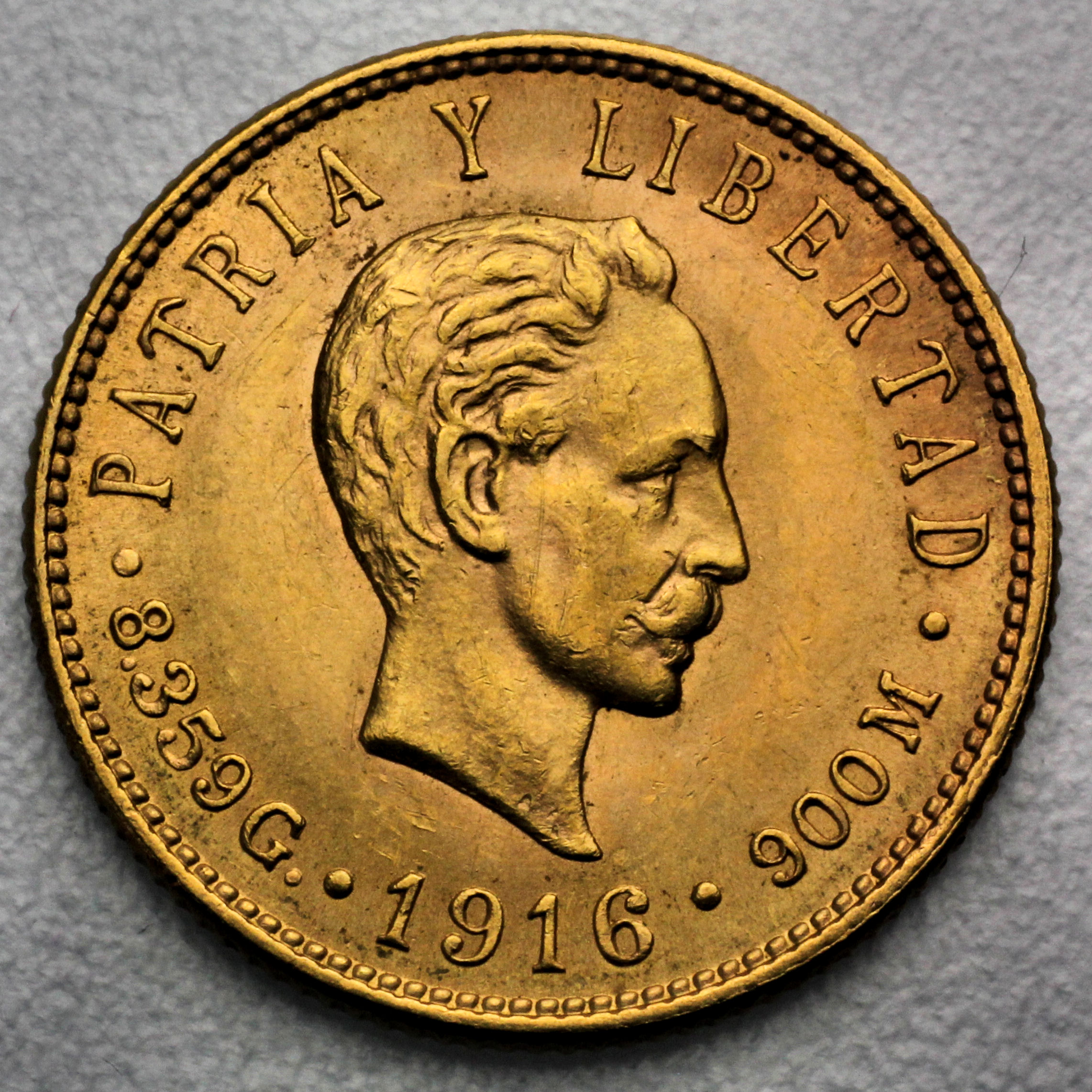 Goldmünze 5 Pesos "José Marti" 1915-1916 mit Schild (Kuba) - Hauptansicht