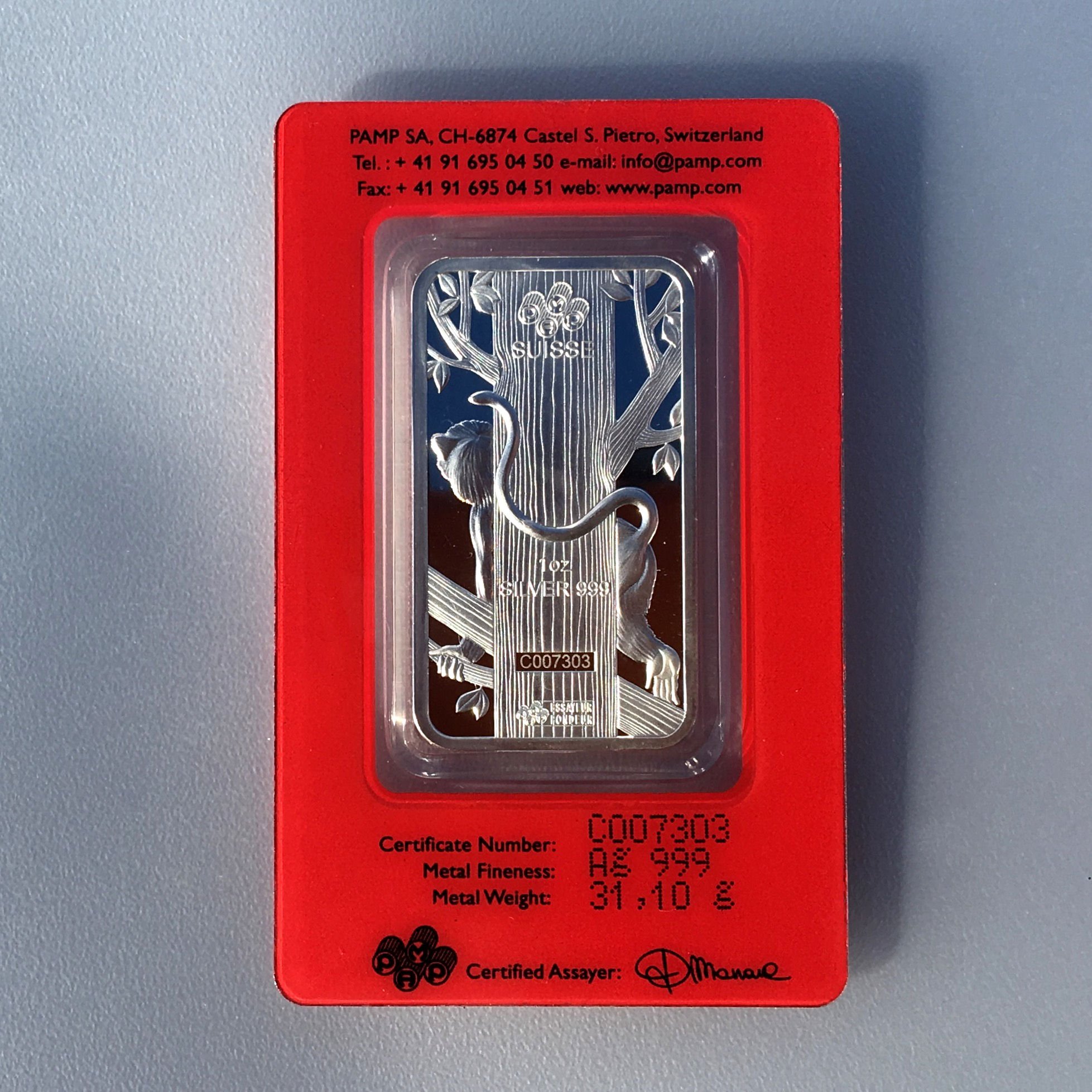 Silberbarren 1oz "Affe 2016" Lunar PAMP - Detailansicht 1