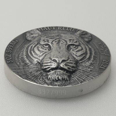 Silbermünze 5oz "Tiger" 2021 (AF/HR) Big Five Asia (Elfenbeinküste) - Miniaturansicht 3