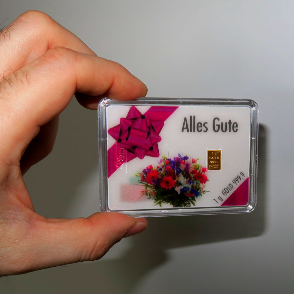 Goldbarren 1g "Alles Gute/Blumenstrauß" (Flip) - Detailansicht 2