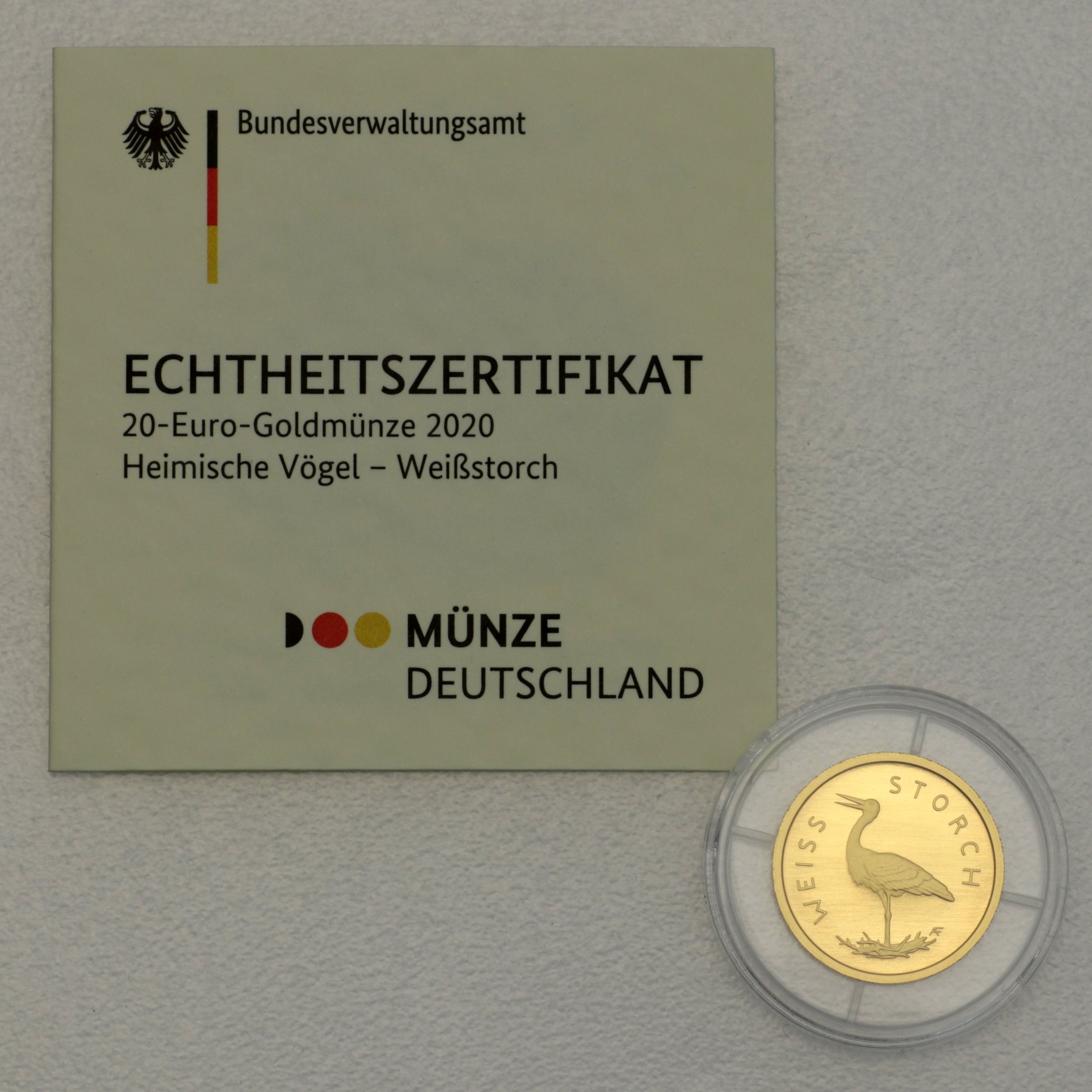 Goldmünze 20 Euro "Weißstorch" 2020 Heimische Vögel (Deutschland) - Detailansicht 3
