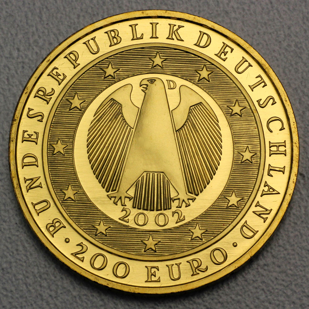 Goldmünze 200 Euro "Einführung des Euro" 2002 Etui (Deutschland) - Detailansicht 1