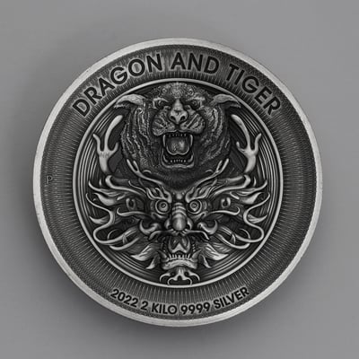 Silbermünze 2kg "Dragon and Tiger" 2022 (AF/HR) (Australien) - Miniaturansicht 1
