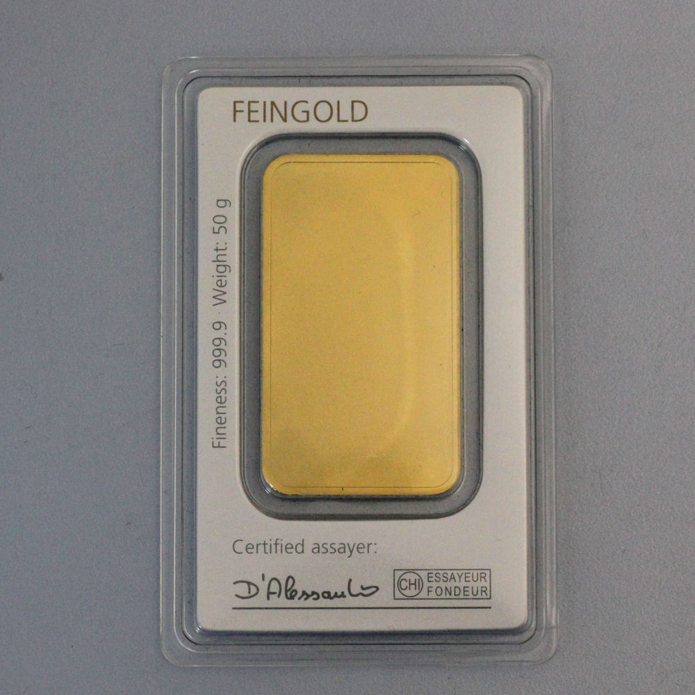 Goldbarren 50g DEGUSSA, im Blister - Detailansicht 1