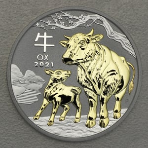 Silbermünze 1oz "Ochse" 2021 (PP/vergoldet) Lunar III – Year of the Ox (Australien) - Miniaturansicht 1