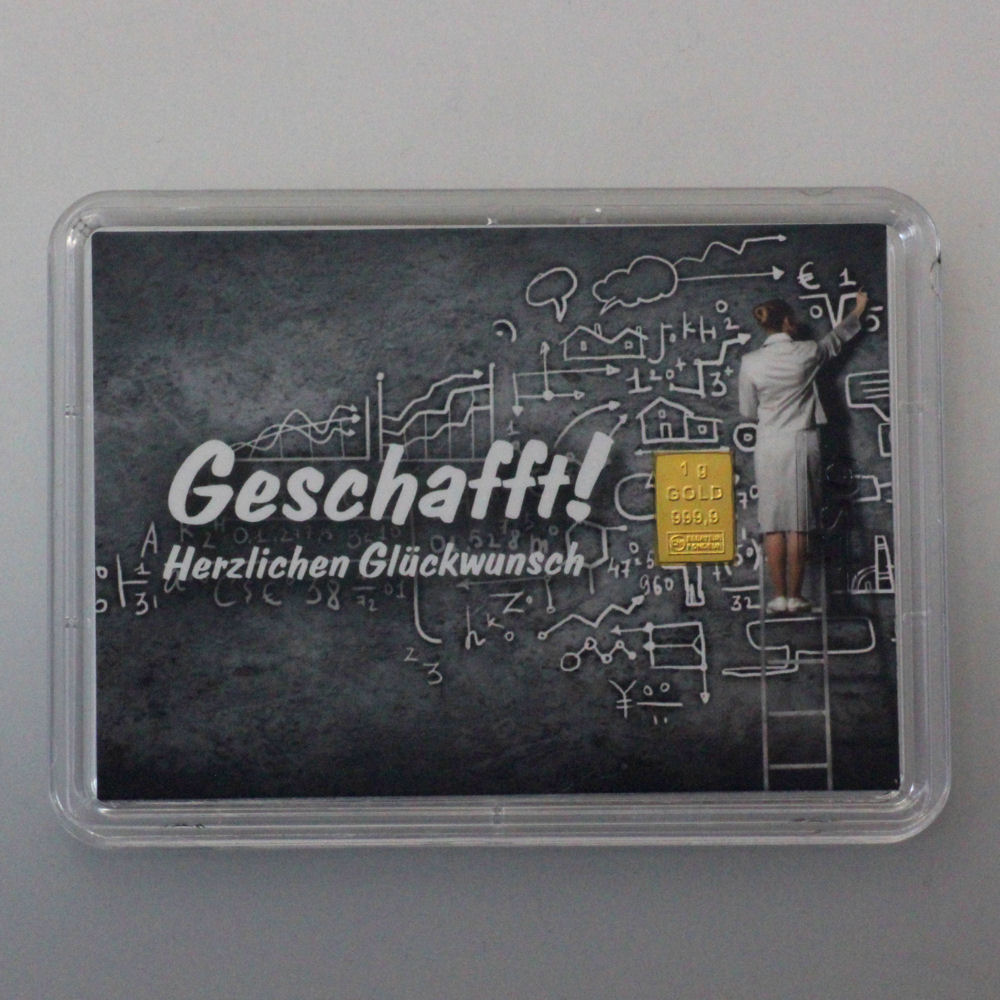 Goldbarren 1g "Glückwunsch/Geschafft" (Motivbox) - Hauptansicht