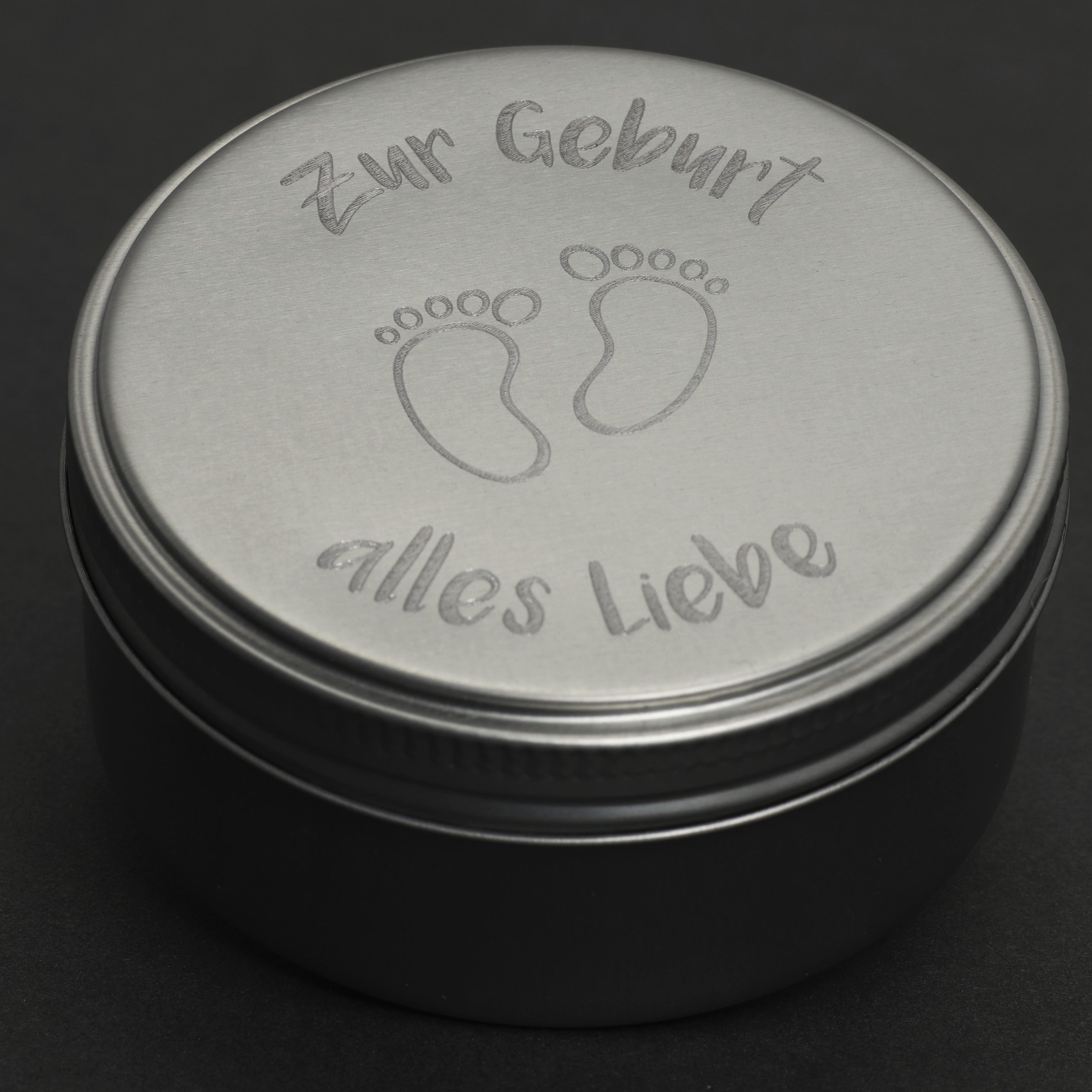 Geschenk-Box "Zur Geburt" (rund, Ø: ca. 8 cm) - Hauptansicht