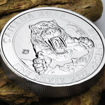 Silbermünze 2oz "Smilodon Säbelzahntiger" 2023 Ice Age 19% (Kanada) - Miniaturansicht 5