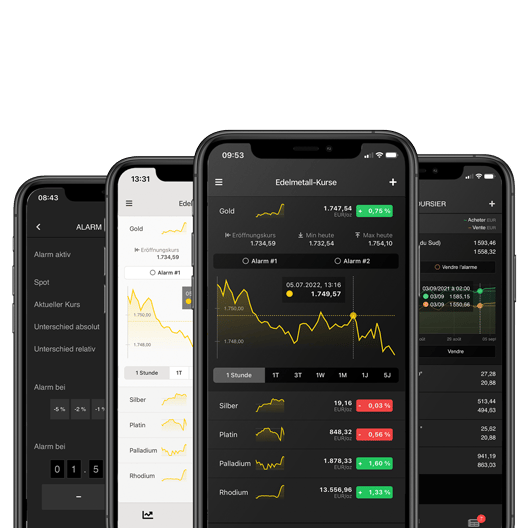 Smartphones, die unterschiedliche Screens der ASG Spot App zeigen
