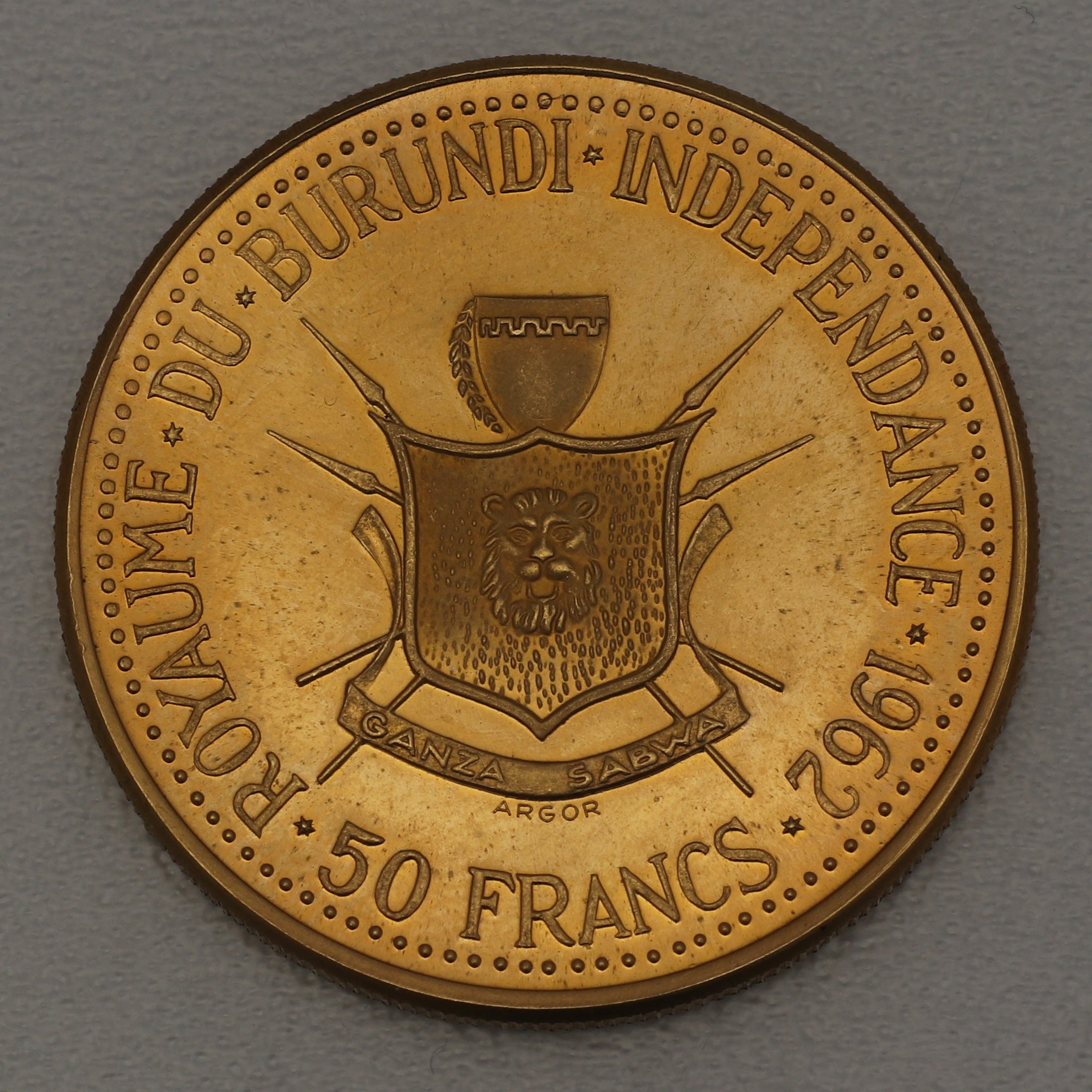 Goldmünze 50 Francs "Unabhängigkeit" 1962 (Burundi) - Detailansicht 1
