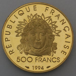Goldmünze 500 Francs "Olympiade" 1994 (Frankreich) - Miniaturansicht 2
