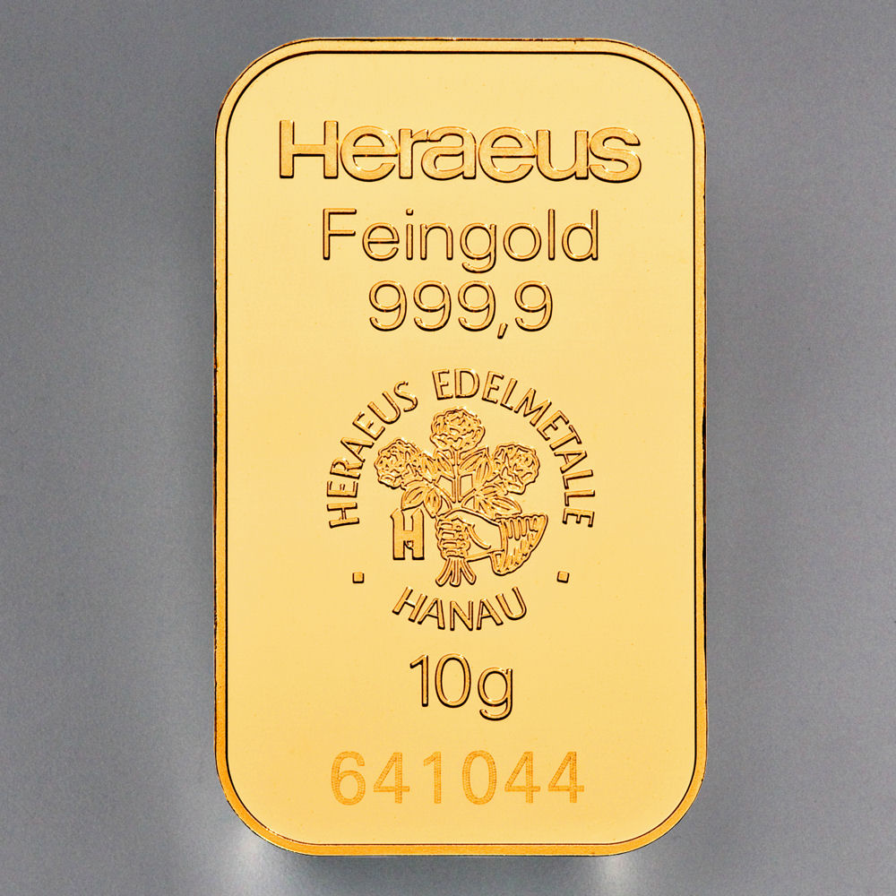 Goldbarren 10g HERAEUS geprägt - Hauptansicht