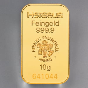 Goldbarren 10g HERAEUS geprägt - Hauptansicht