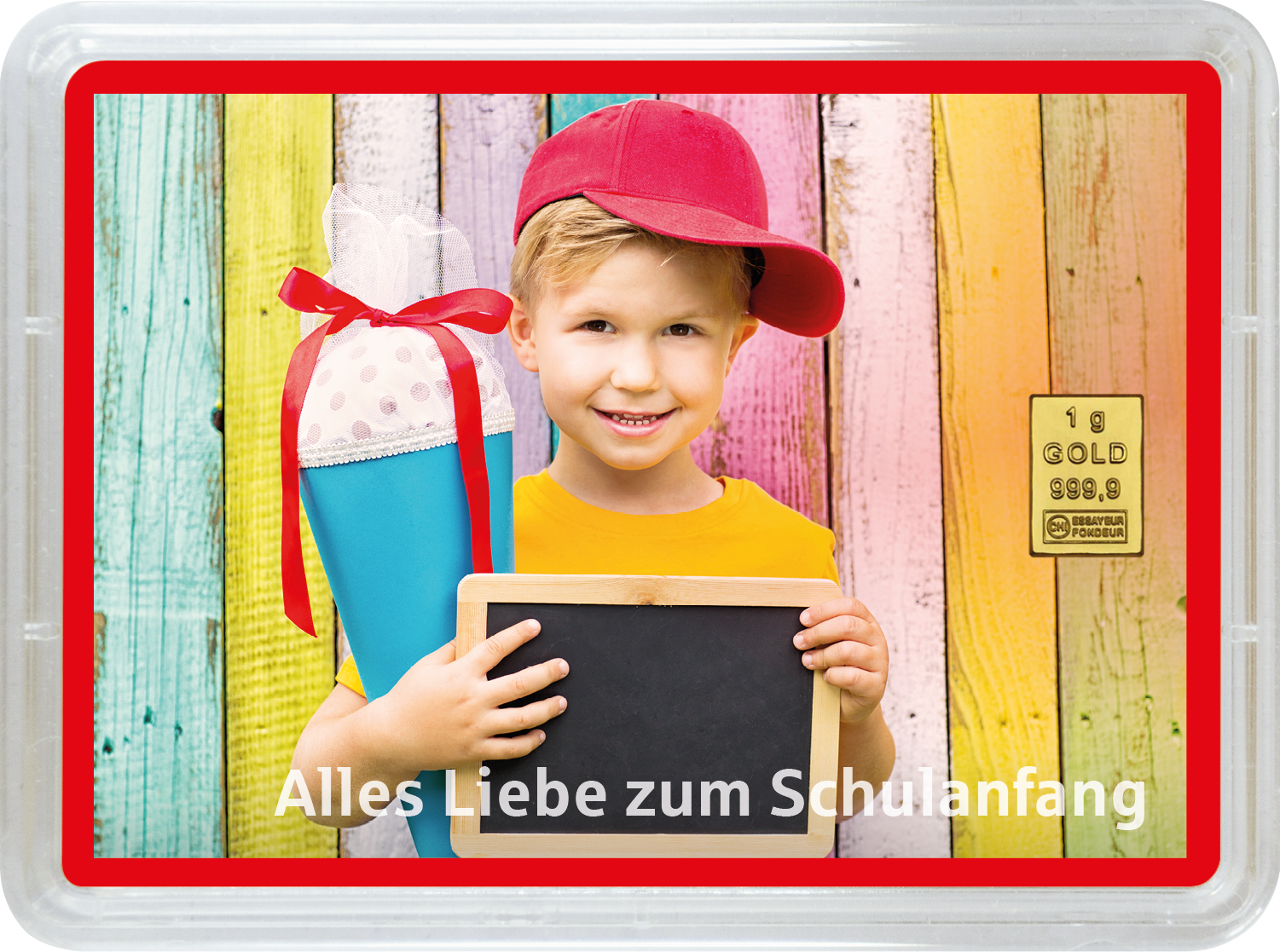Goldbarren 1g "Schulanfang Junge" (Motivbox) - Hauptansicht