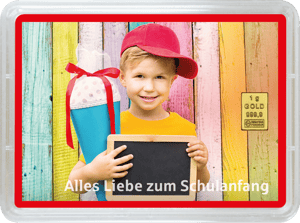 Goldbarren 1g "Schulanfang Junge" (Motivbox) - Hauptansicht
