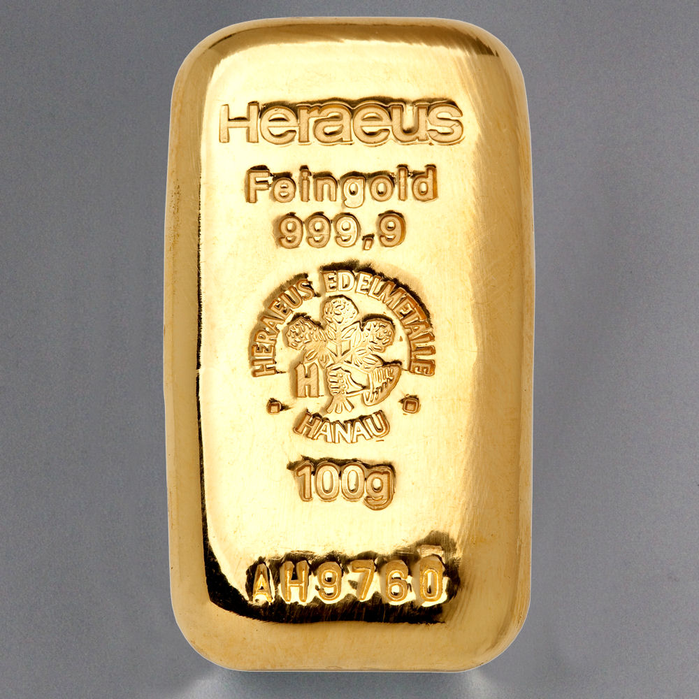 Goldbarren 100g HERAEUS Resale - Detailansicht 1