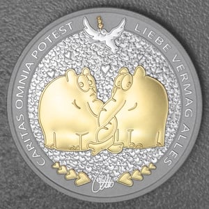 Silbermünze 1oz "Caritas Omnia Potest" 2025 (vergoldet) Ottifanten – Rüsselfanten 19% (Tuvalu) - Hauptansicht