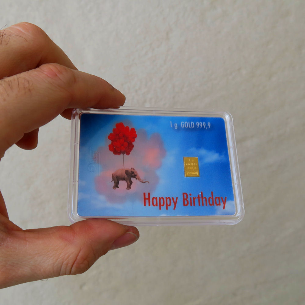 Goldbarren 1g "Elefant/Happy Birthday" (Flip) - Detailansicht 2