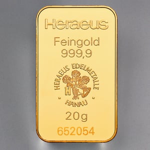 Goldbarren 20g HERAEUS geprägt - Hauptansicht