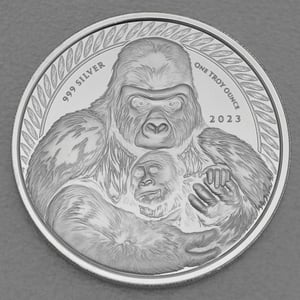 Silbermünze 1oz "Silberrücken Gorilla" 2023 (Kongo) - Miniaturansicht 1