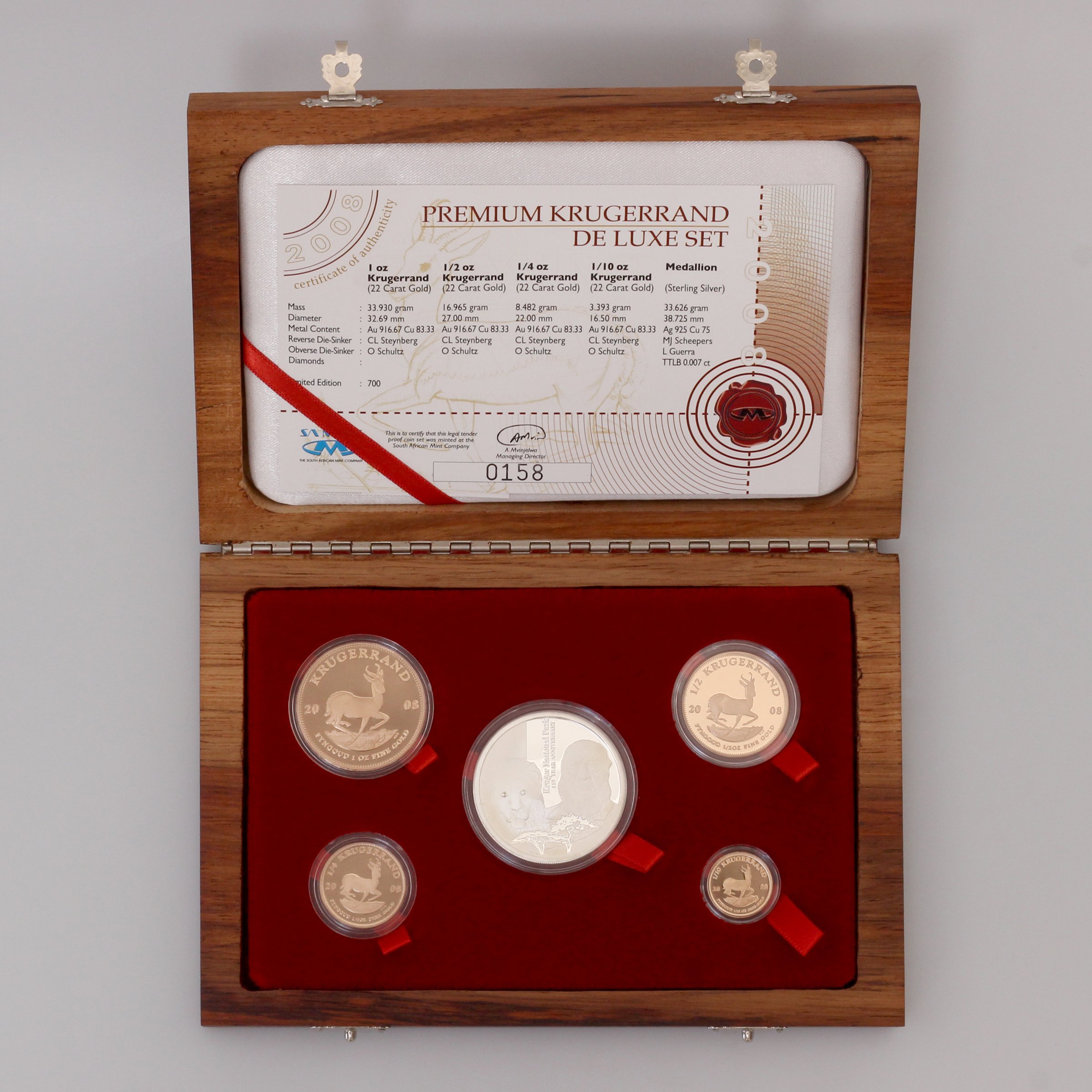 Goldmünzen 4 x "Krügerrand" 2008 (PP) Premium de Luxe Set – 5-teilig (Südafrika) - Detailansicht 1