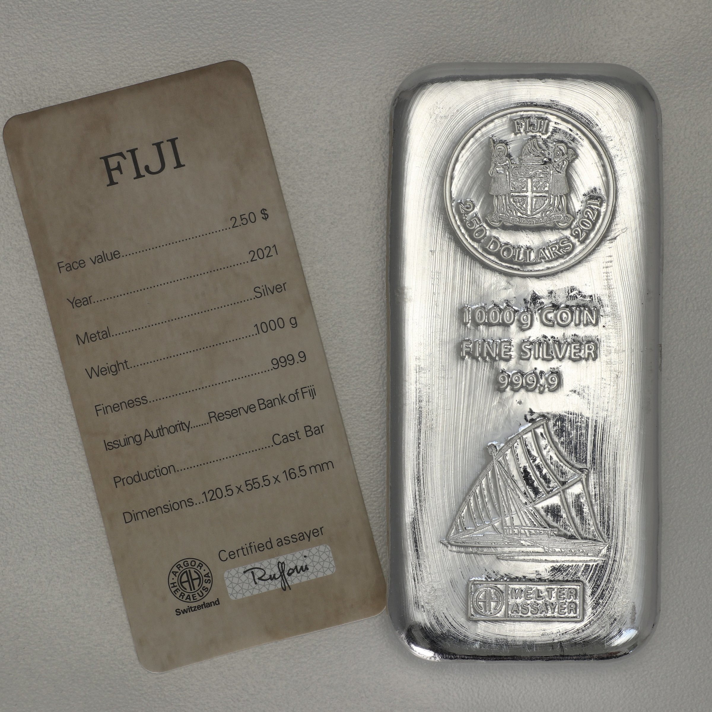 Münzbarren 1kg "Fiji" (ARGOR-HERAEUS) gegossen diff. - Detailansicht 1
