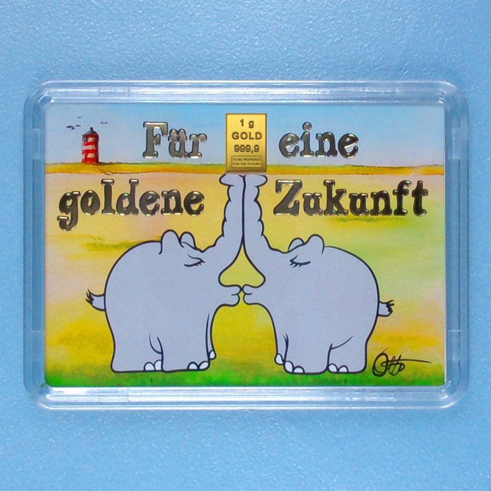 Goldbarren 1g "Küssende Ottifanten" (Motivbox) - Hauptansicht