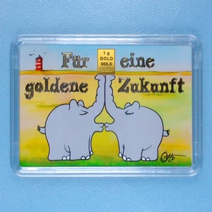 Goldbarren 1g "Küssende Ottifanten" (Motivbox) - Hauptansicht