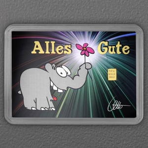 Goldbarren 0,5g "Ottifant - Alles Gute" (Motivbox) - Hauptansicht