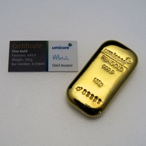 Goldbarren 100g UMICORE gegossen - Miniaturansicht 2