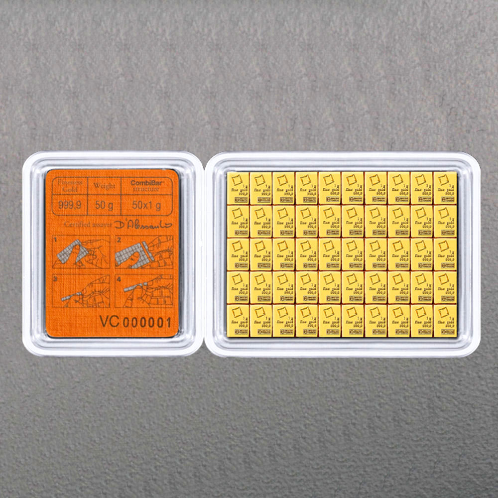 Goldtafel VALCAMBI (50x 1g Au) "CombiBar" - Detailansicht 1
