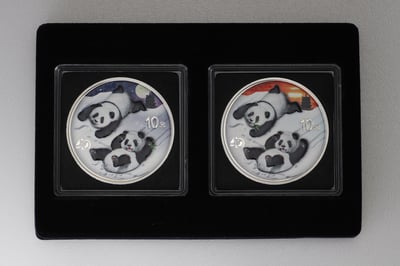 Silbermünzen 2 x 30g "Panda" 2022 (koloriert) Set – 2-teilig Night & Day (China) - Miniaturansicht 1