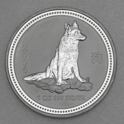 Silbermünze 5oz "Hund" 2006 Lunar I – Year of the Dog (Australien) - Miniaturansicht 1