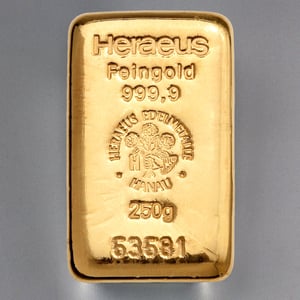 Goldbarren 250g HERAEUS gegossen - Hauptansicht