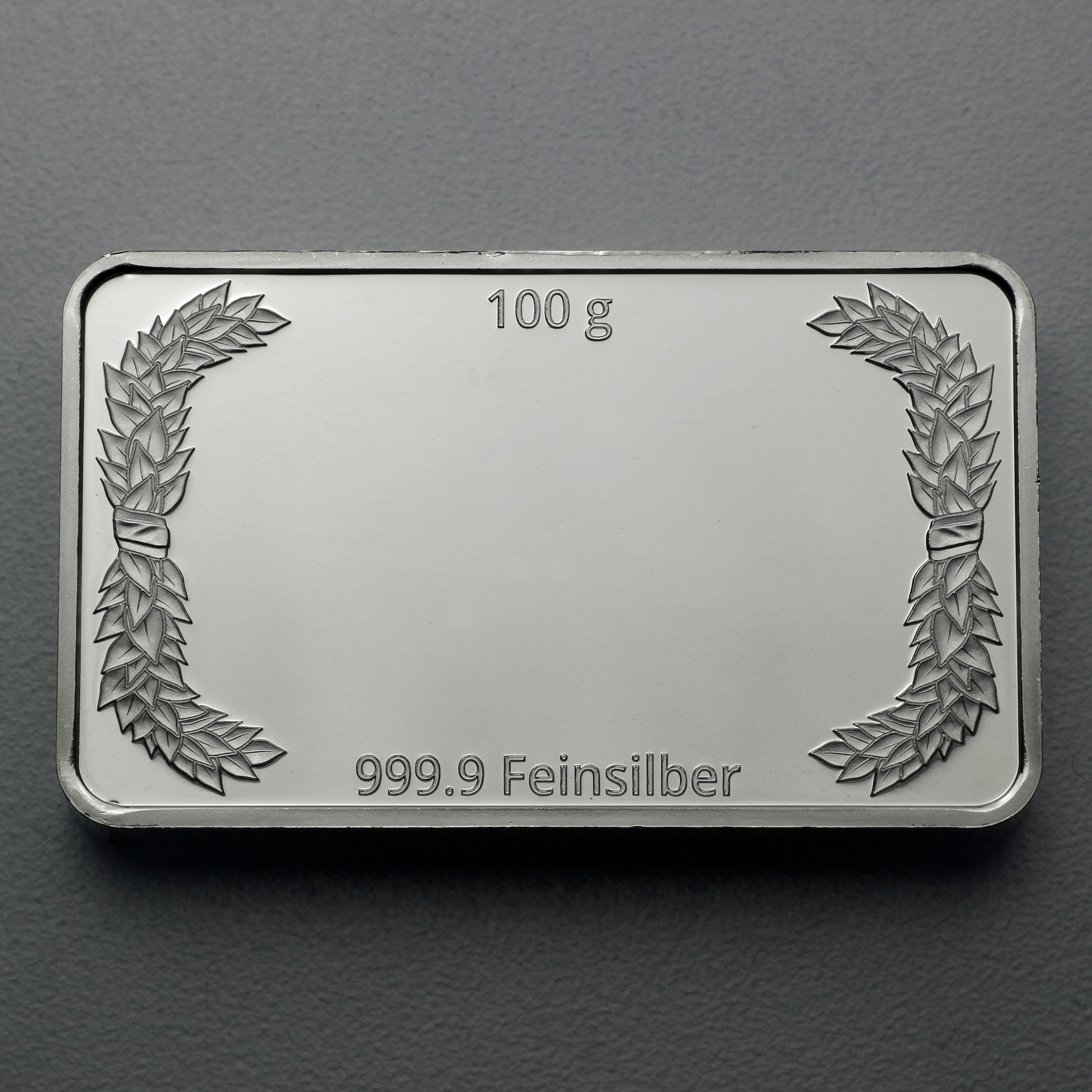 Silberbarren 100g "Lorbeerkranz" gravierbar Recyclingsilber - Detailansicht 1