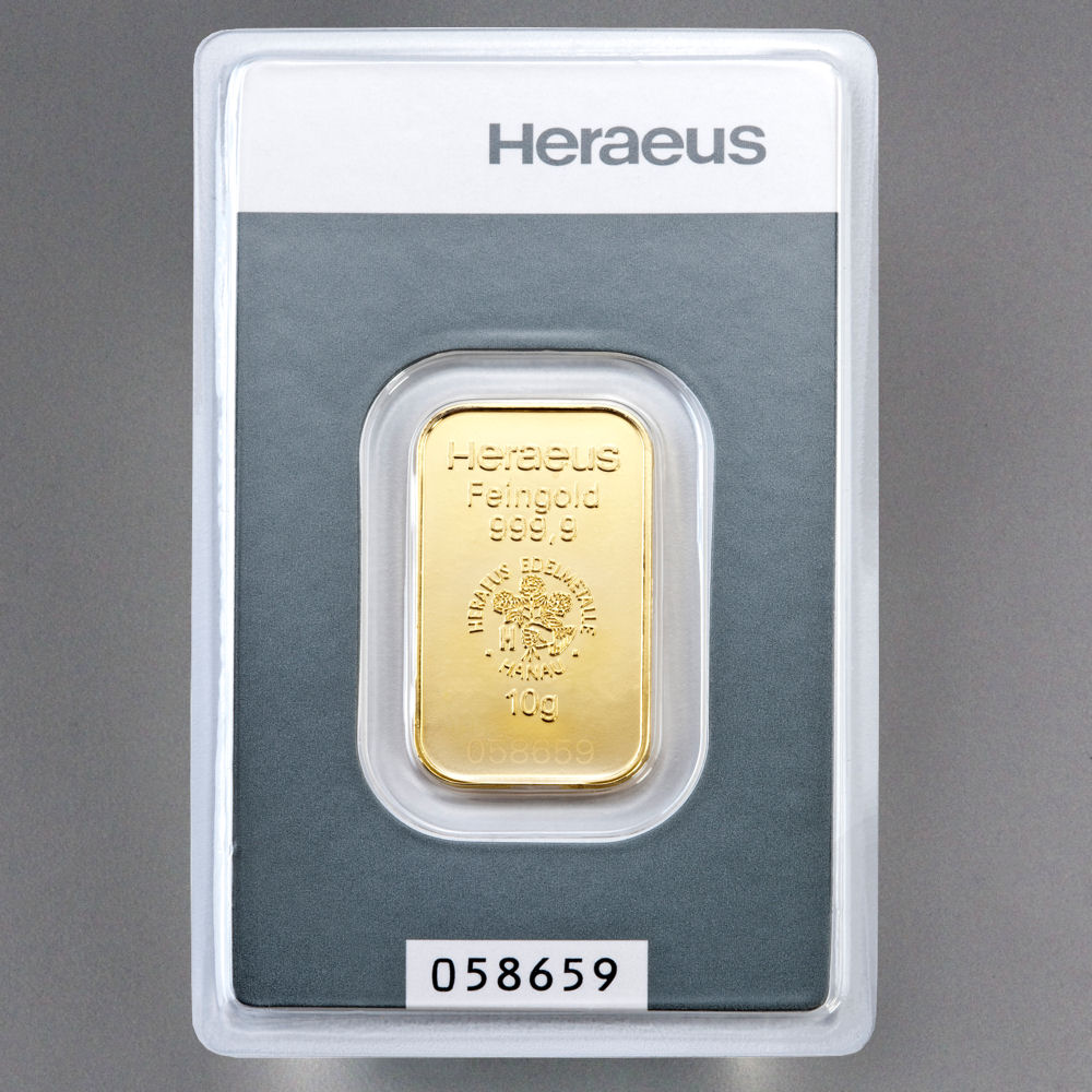 Goldbarren 10g HERAEUS geprägt - Detailansicht 1