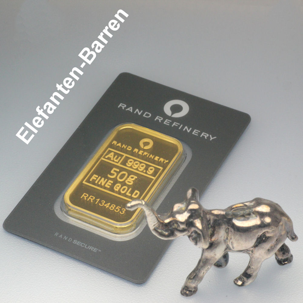 Goldbarren 50g Rand Refinery "Elefanten-Motiv" - Detailansicht 2