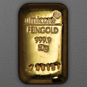 Goldbarren 50g UMICORE gegossen - Hauptansicht