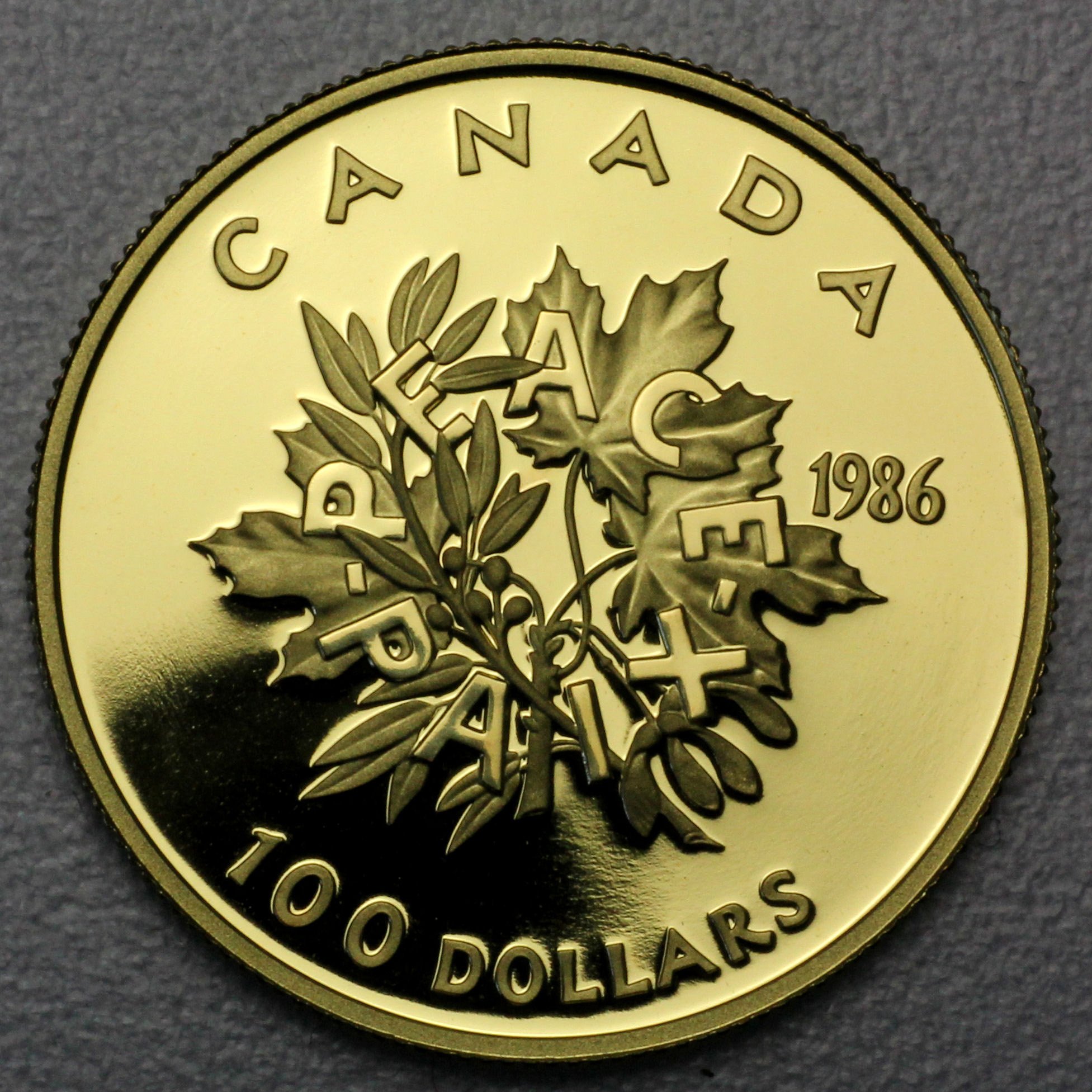 Goldmünze 100 Dollar "Maple+Olive" 1986 (Kanada) - Hauptansicht