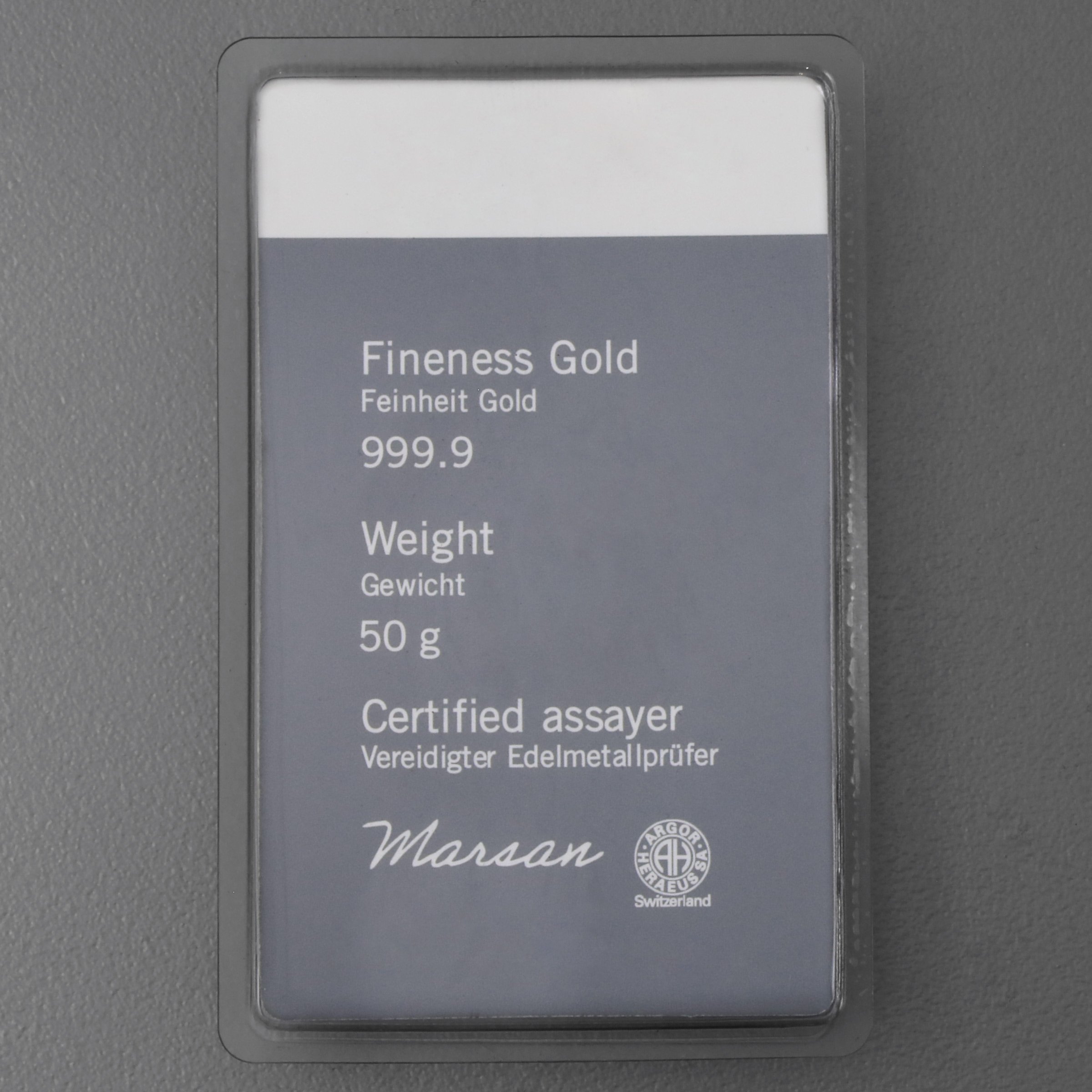 Goldbarren 50g HERAEUS gegossen - Detailansicht 1