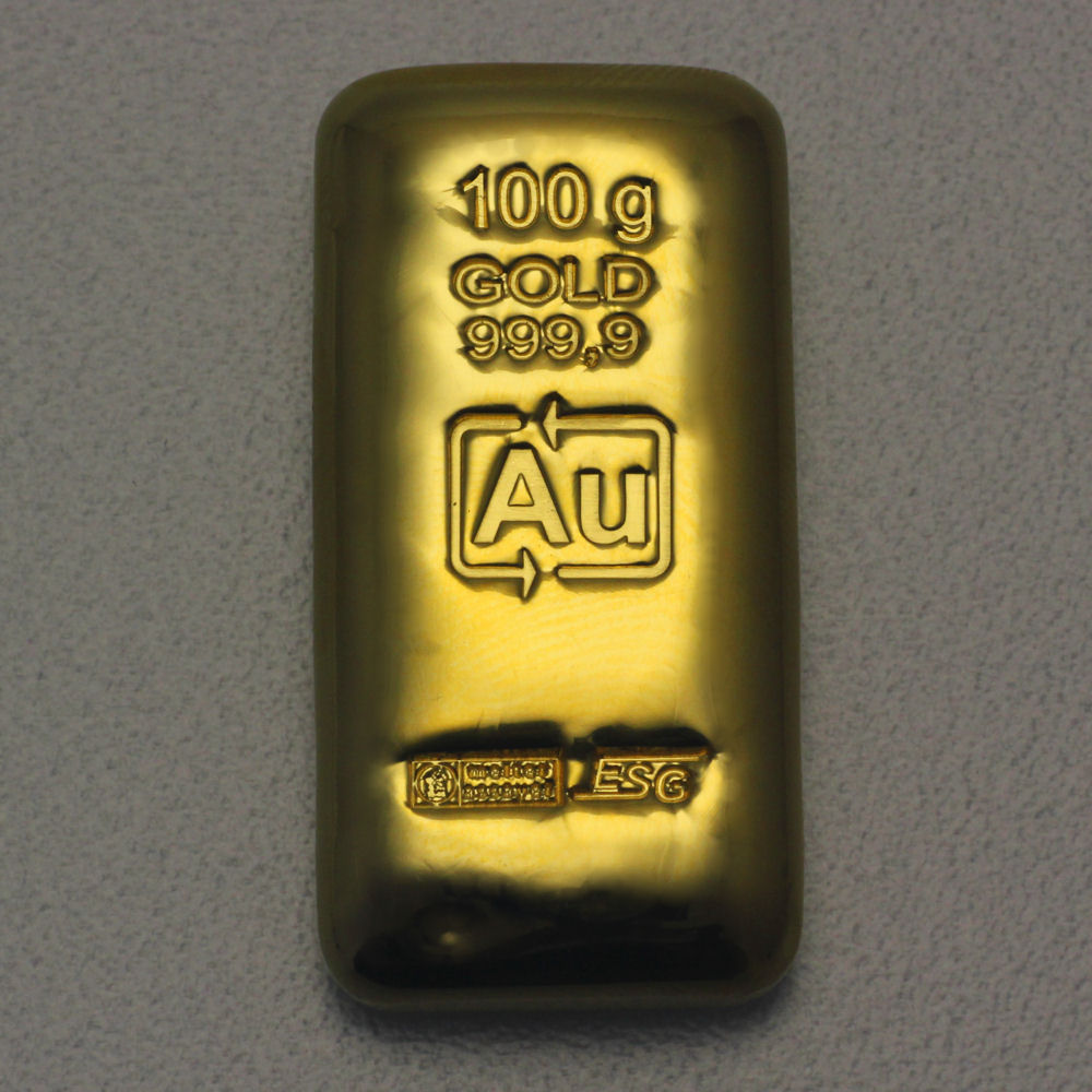 Goldbarren 100g Au ESG, gegossen - Hauptansicht