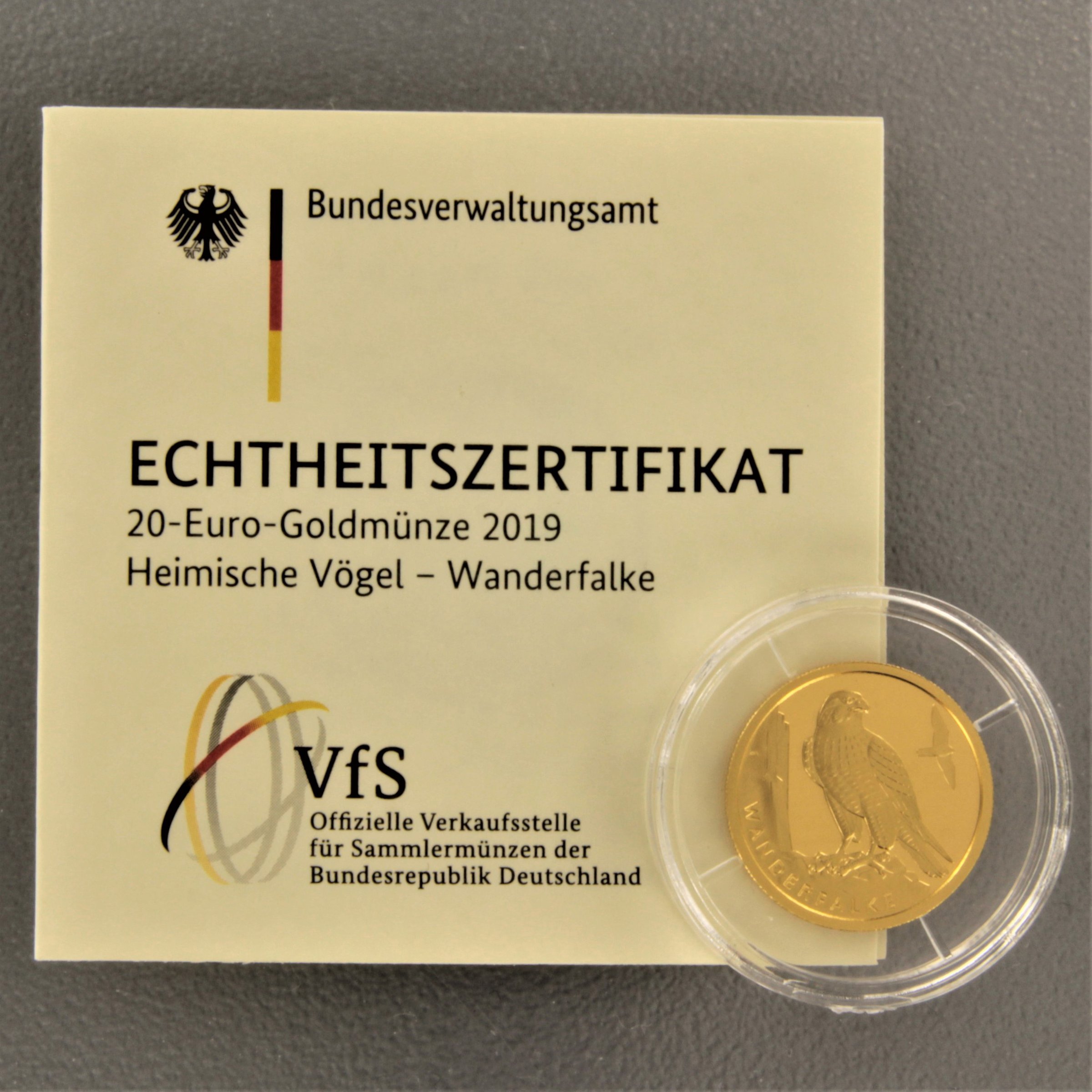 Goldmünze 20 Euro "Wanderfalke" 2019 Heimische Vögel (Deutschland) - Detailansicht 2
