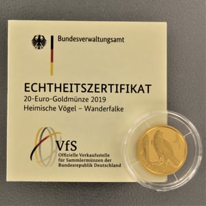 Goldmünze 20 Euro "Wanderfalke" 2019 Heimische Vögel (Deutschland) - Miniaturansicht 3