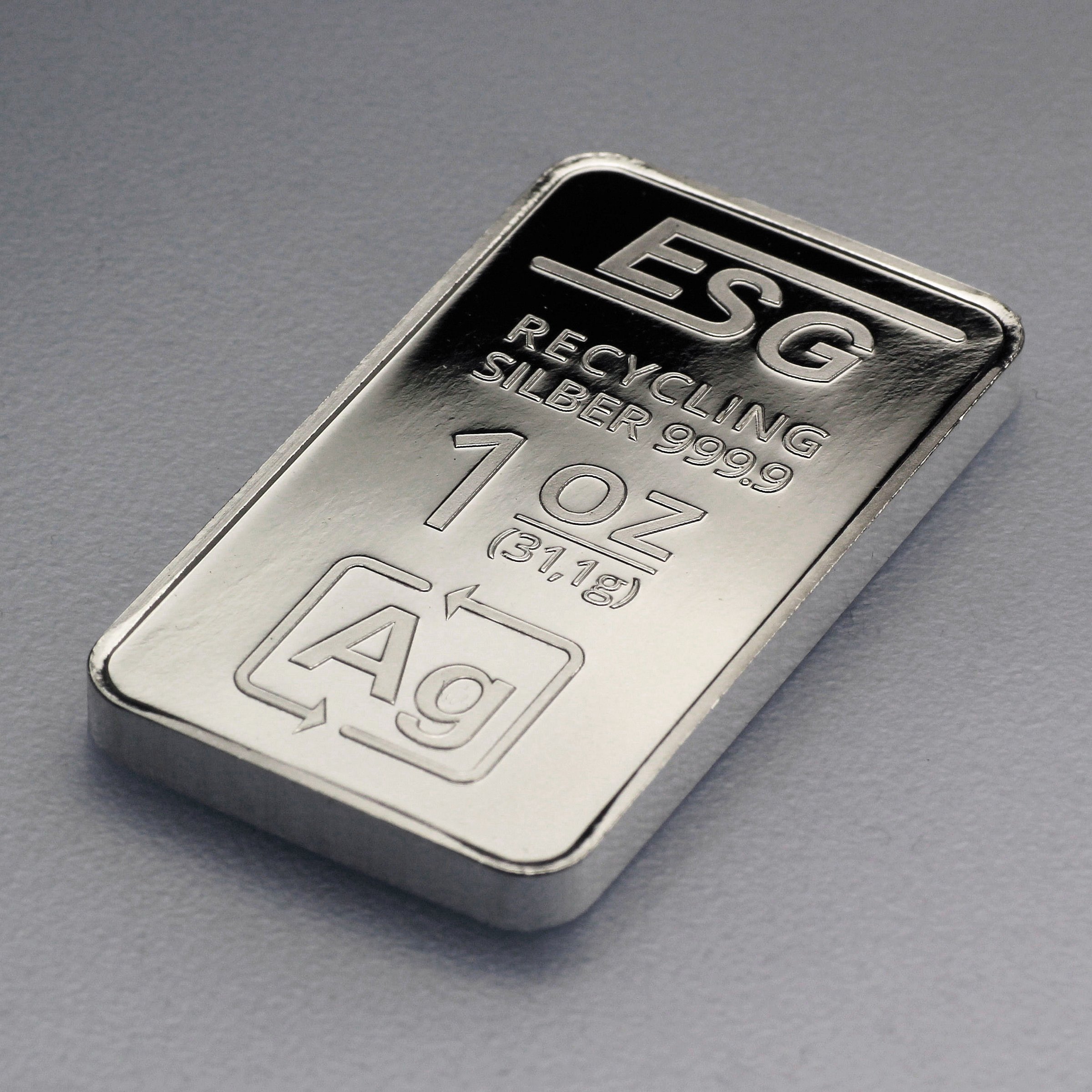 Silberbarren 1oz ESG geprägt gravierbar Recyclingsilber - Detailansicht 1