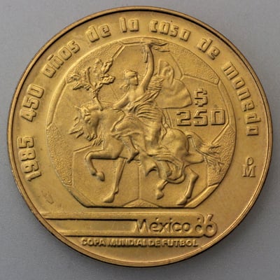 Goldmünze 250 Pesos "Reiter" 1985 Fußballweltmeisterschaft 1986 (Mexiko) - Miniaturansicht 1