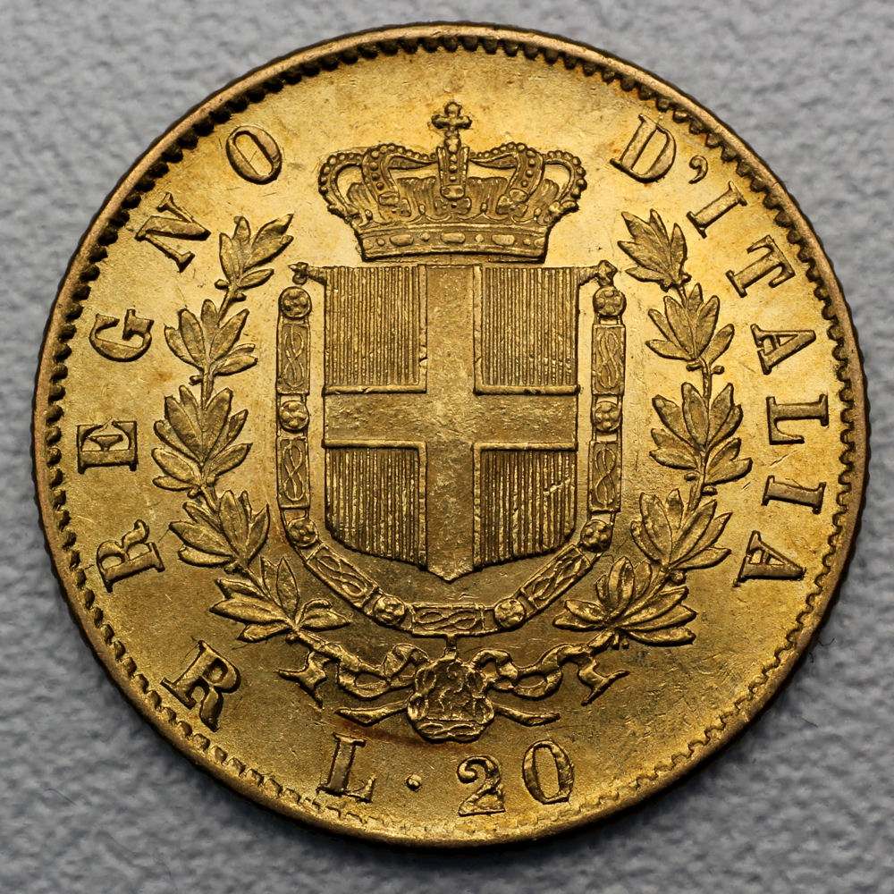 Goldmünze 50 x 20 Lire "Vittorio Emanuele II." Tube (Italien) - Detailansicht 2