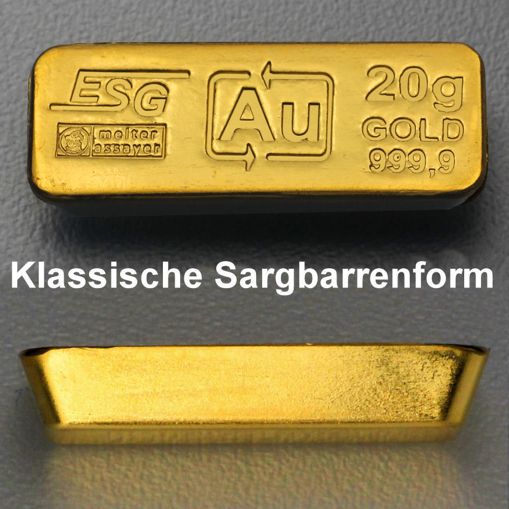 Goldbarren 20g Au ESG (klassischer Sargbarren) - Detailansicht 2
