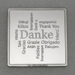Silberbarren 1oz "Danke - Word-Cloud" Gravurbarren quadratisch - Hauptansicht