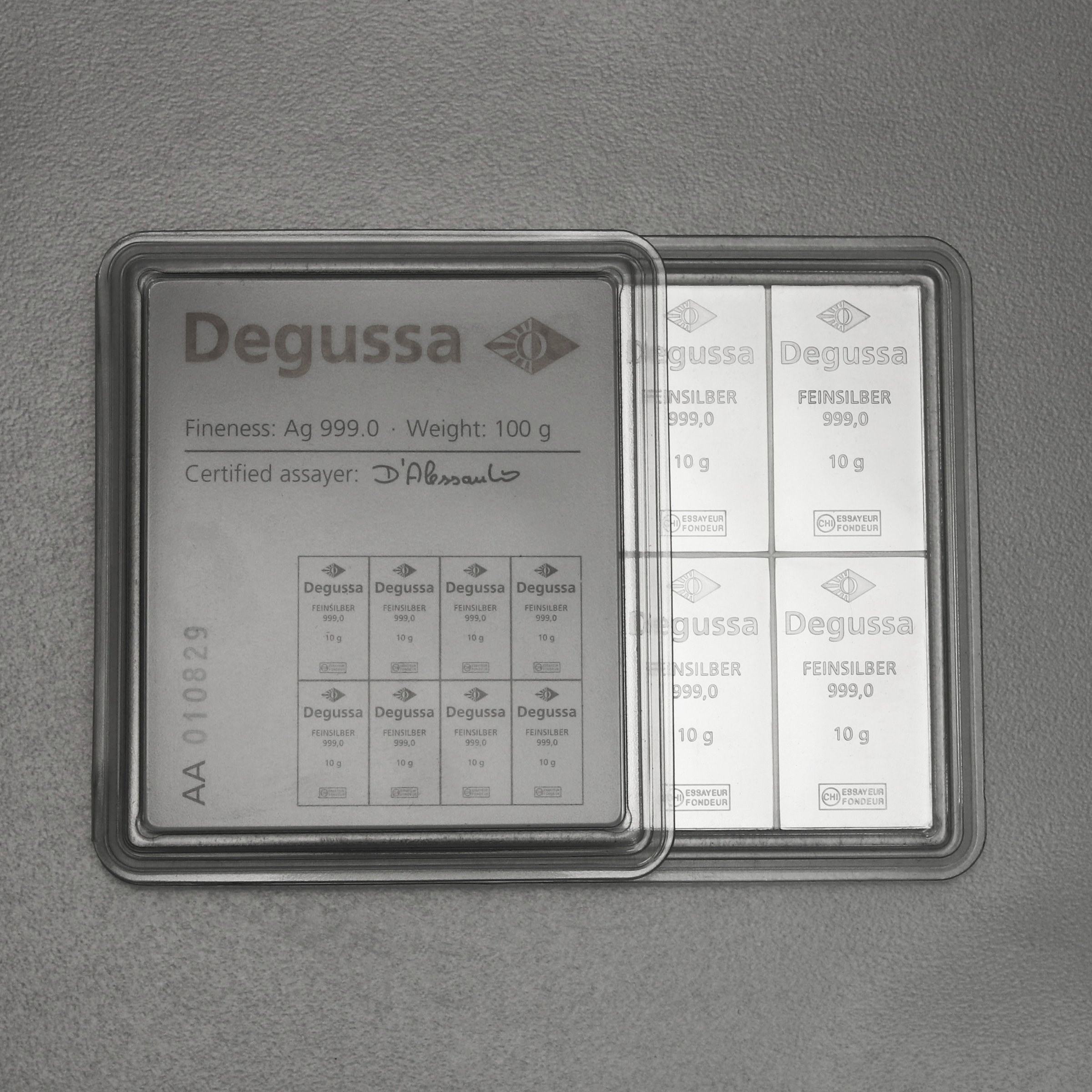 Silbertafel DEGUSSA (10x 10g Ag) "CombiBar" - Hauptansicht