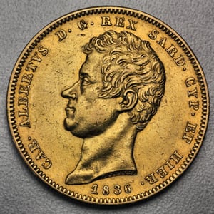 Goldmünze 100 Lire "Karl Albert-Sardinien" (Italien) - Hauptansicht